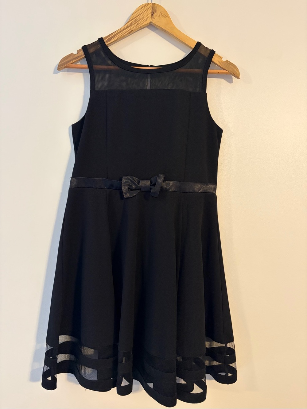 Calvin Klein Girls' Black Party Dress with Sheer Yoke and Bow 16 NWT